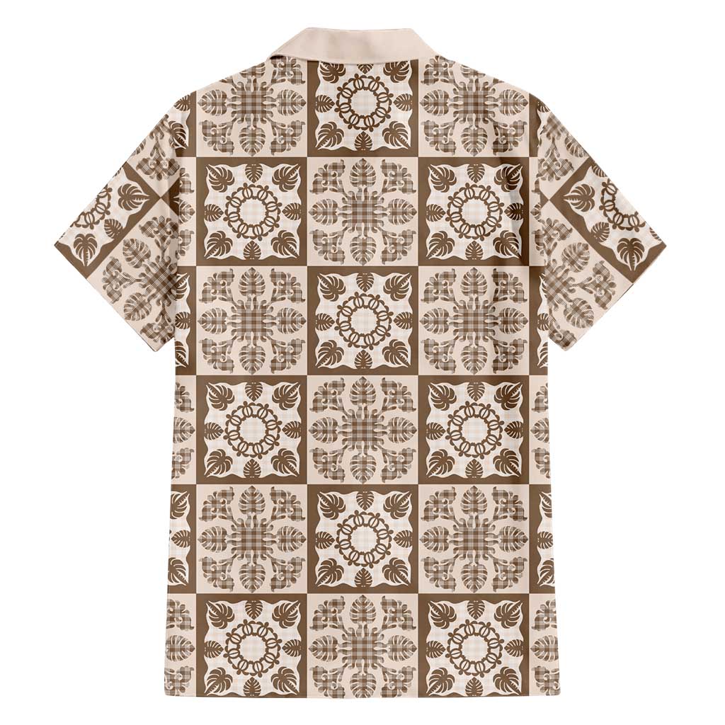 Beige Palaka Quilt Hawaii Family Matching Off Shoulder Maxi Dress and Hawaiian Shirt Hawaiian Tropical Monstera Sea Turtle LT14 - Polynesian Pride