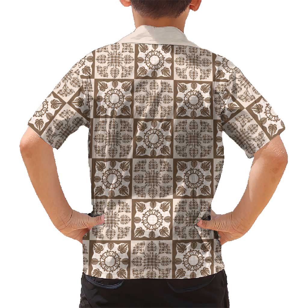 Beige Palaka Quilt Hawaii Family Matching Puletasi and Hawaiian Shirt Hawaiian Tropical Monstera Sea Turtle LT14 - Polynesian Pride