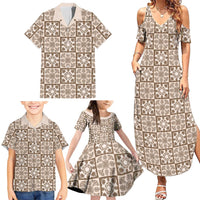 Beige Palaka Quilt Hawaii Family Matching Summer Maxi Dress and Hawaiian Shirt Hawaiian Tropical Monstera Sea Turtle LT14 - Polynesian Pride