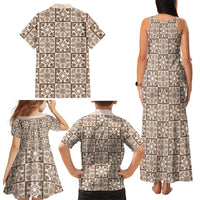 Beige Palaka Quilt Hawaii Family Matching Tank Maxi Dress and Hawaiian Shirt Hawaiian Tropical Monstera Sea Turtle LT14 - Polynesian Pride