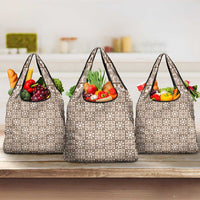 Beige Palaka Quilt Hawaii Grocery Bag Hawaiian Tropical Monstera Sea Turtle