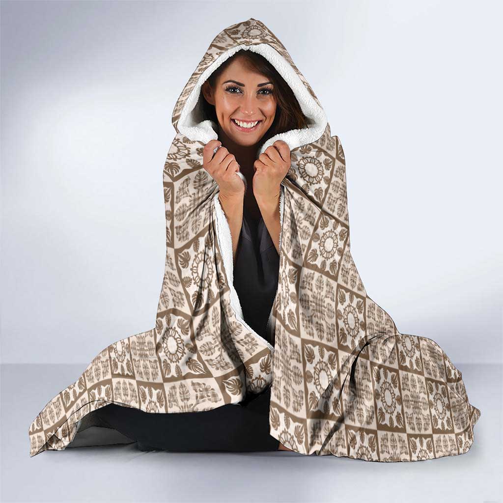 Beige Palaka Quilt Hawaii Hooded Blanket Hawaiian Tropical Monstera Sea Turtle