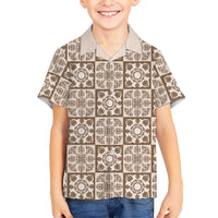 Beige Palaka Quilt Hawaii Kid Hawaiian Shirt Hawaiian Tropical Monstera Sea Turtle