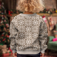 Beige Palaka Quilt Hawaii Kid Ugly Christmas Sweater Hawaiian Tropical Monstera Sea Turtle LT14 - Polynesian Pride