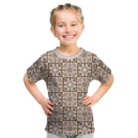 Beige Palaka Quilt Hawaii Kid T Shirt Hawaiian Tropical Monstera Sea Turtle