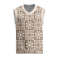 Beige Palaka Quilt Hawaii Christmas Knitted V-Neck Vest Hawaiian Tropical Monstera Sea Turtle LT14 Beige - Polynesian Pride