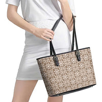 Beige Palaka Quilt Hawaii Leather Tote Bag Hawaiian Tropical Monstera Sea Turtle
