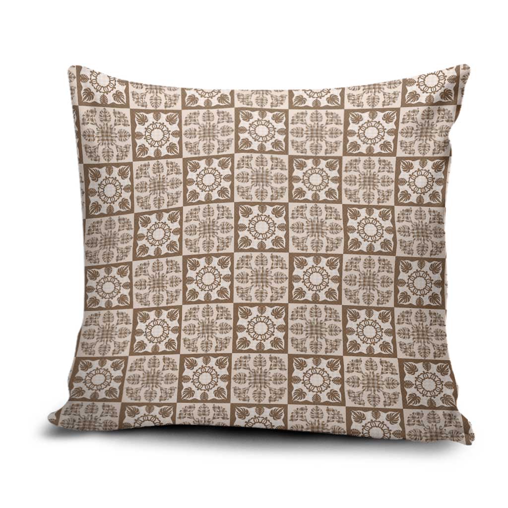 Beige Palaka Quilt Hawaii Pillow Cover Hawaiian Tropical Monstera Sea Turtle