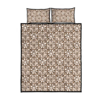 Beige Palaka Quilt Hawaii Quilt Bed Set Hawaiian Tropical Monstera Sea Turtle