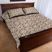 Beige Palaka Quilt Hawaii Quilt Bed Set Hawaiian Tropical Monstera Sea Turtle