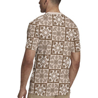 Beige Palaka Quilt Hawaii Rugby Jersey Hawaiian Tropical Monstera Sea Turtle