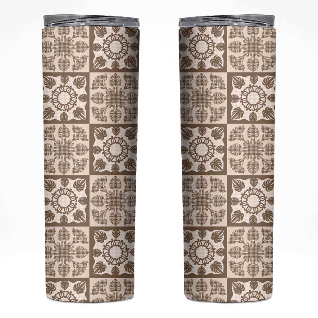 Beige Palaka Quilt Hawaii Skinny Tumbler Hawaiian Tropical Monstera Sea Turtle