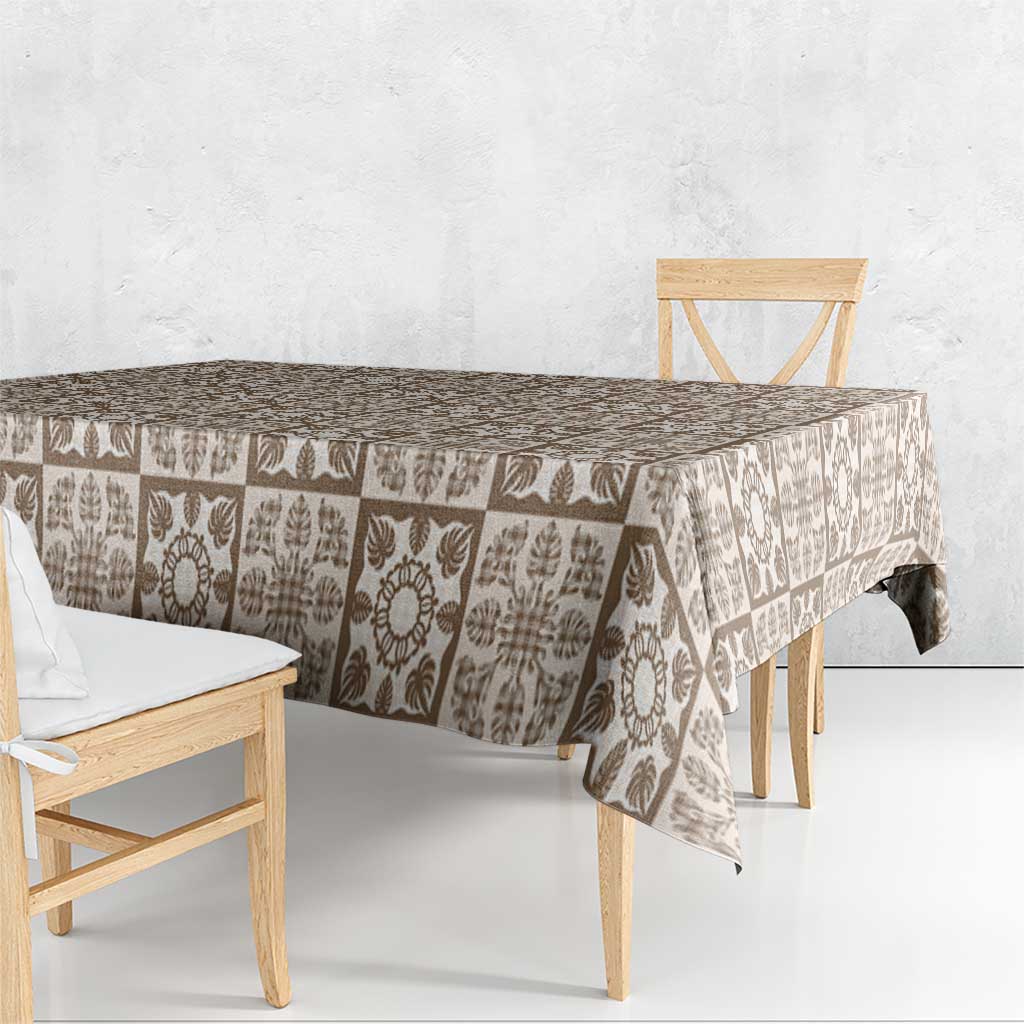 Beige Palaka Quilt Hawaii Tablecloth Hawaiian Tropical Monstera Sea Turtle