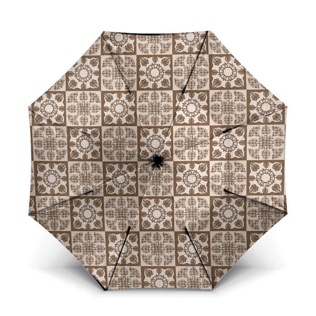 Beige Palaka Quilt Hawaii Umbrella Hawaiian Tropical Monstera Sea Turtle