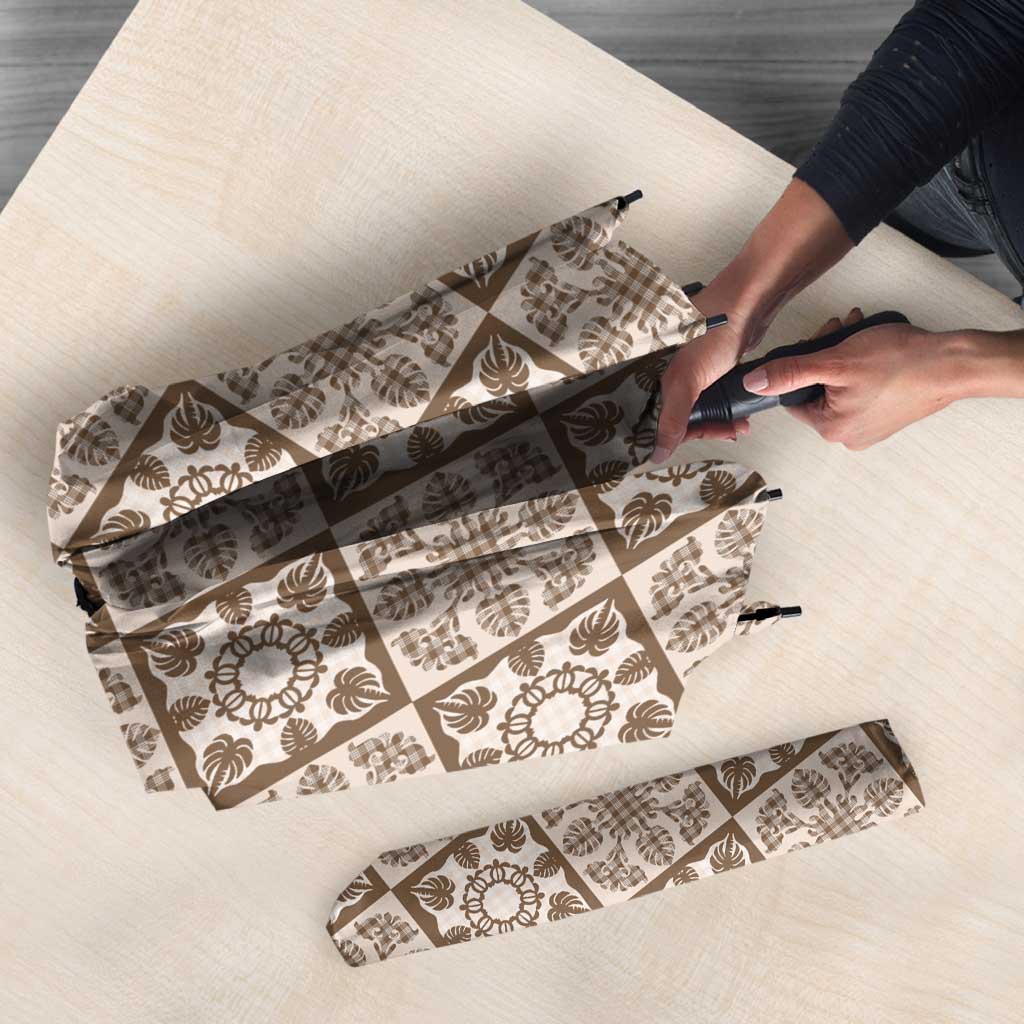 Beige Palaka Quilt Hawaii Umbrella Hawaiian Tropical Monstera Sea Turtle