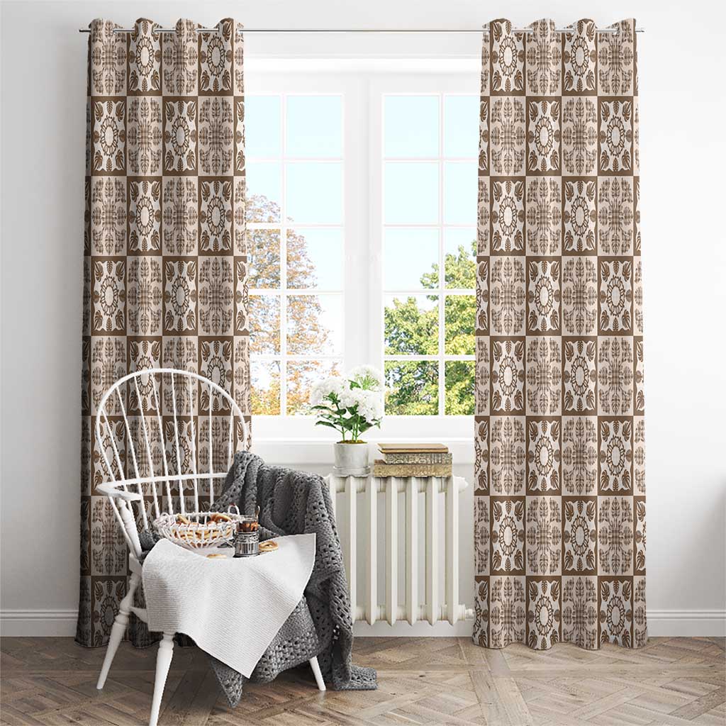 Beige Palaka Quilt Hawaii Window Curtain Hawaiian Tropical Monstera Sea Turtle
