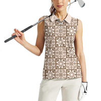 Beige Palaka Quilt Hawaii Women Sleeveless Polo Shirt Hawaiian Tropical Monstera Sea Turtle LT14 - Polynesian Pride