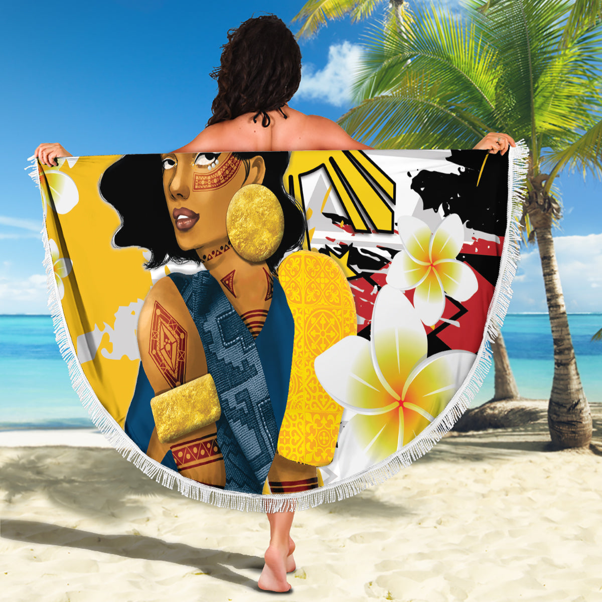 Personalised Philippines Women's Day Beach Blanket Filipino Golden Sun With Polynesian Pattern