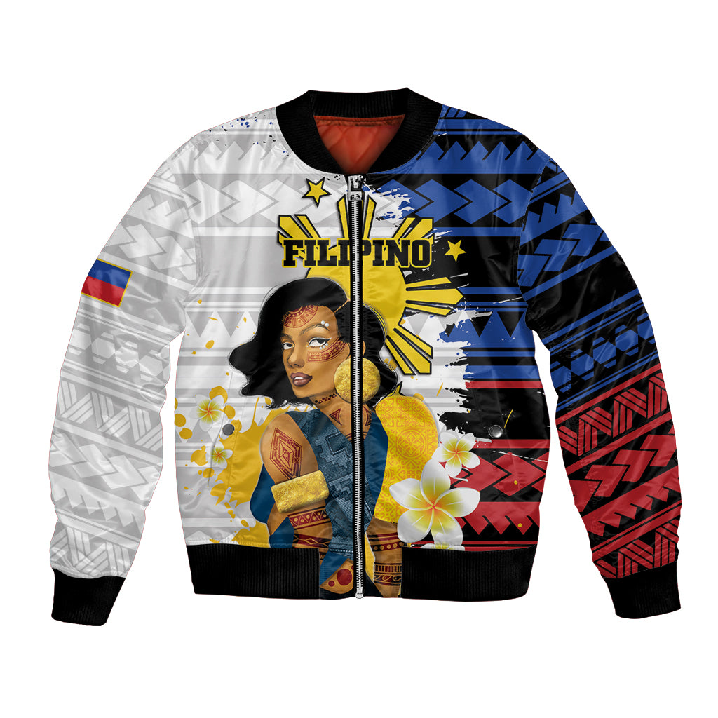 Personalised Philippines Women's Day Bomber Jacket Filipino Golden Sun With Polynesian Pattern LT14 Unisex Red - Polynesian Pride