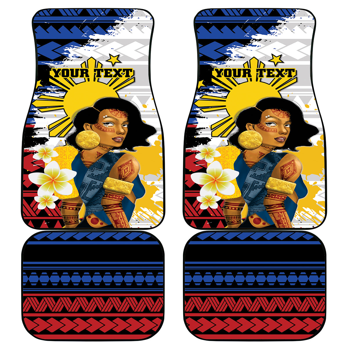 Personalised Philippines Women's Day Car Mats Filipino Golden Sun With Polynesian Pattern