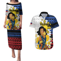 Personalised Philippines Women's Day Couples Matching Puletasi and Hawaiian Shirt Filipino Golden Sun With Polynesian Pattern LT14 Red - Polynesian Pride