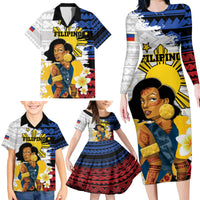 Personalised Philippines Women's Day Family Matching Long Sleeve Bodycon Dress and Hawaiian Shirt Filipino Golden Sun With Polynesian Pattern LT14 - Polynesian Pride