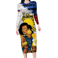 Personalised Philippines Women's Day Family Matching Long Sleeve Bodycon Dress and Hawaiian Shirt Filipino Golden Sun With Polynesian Pattern LT14 Mom's Dress Red - Polynesian Pride