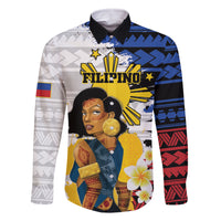 Personalised Philippines Women's Day Family Matching Mermaid Dress and Hawaiian Shirt Filipino Golden Sun With Polynesian Pattern LT14 Dad's Shirt - Long Sleeve Red - Polynesian Pride