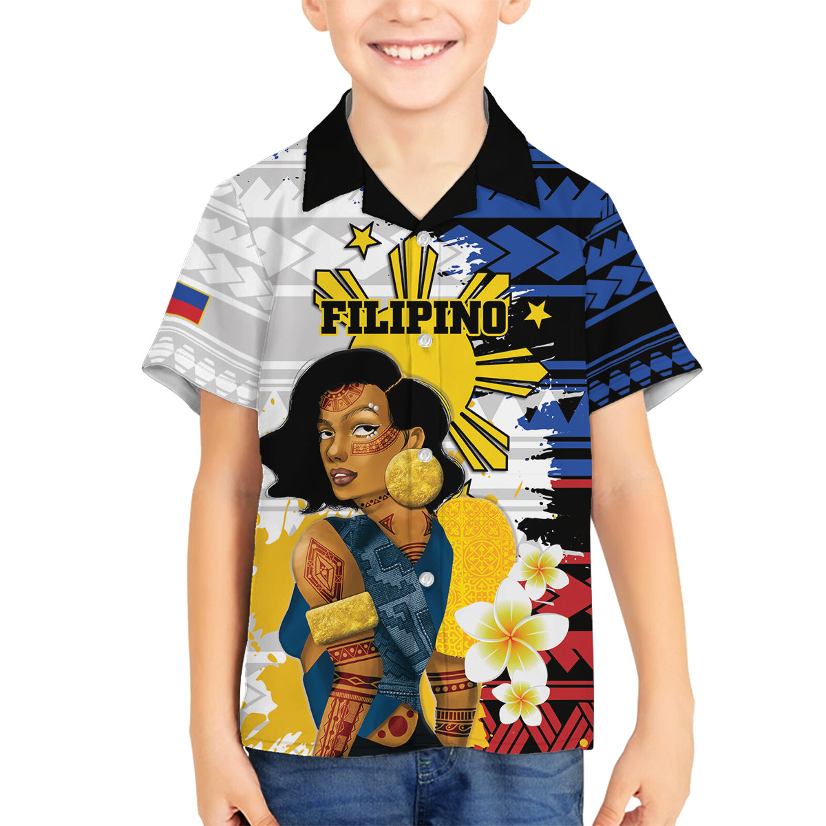 Personalised Philippines Women's Day Family Matching Off Shoulder Short Dress and Hawaiian Shirt Filipino Golden Sun With Polynesian Pattern LT14 Son's Shirt Red - Polynesian Pride