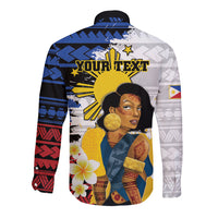 Personalised Philippines Women's Day Long Sleeve Button Shirt Filipino Golden Sun With Polynesian Pattern LT14 - Polynesian Pride