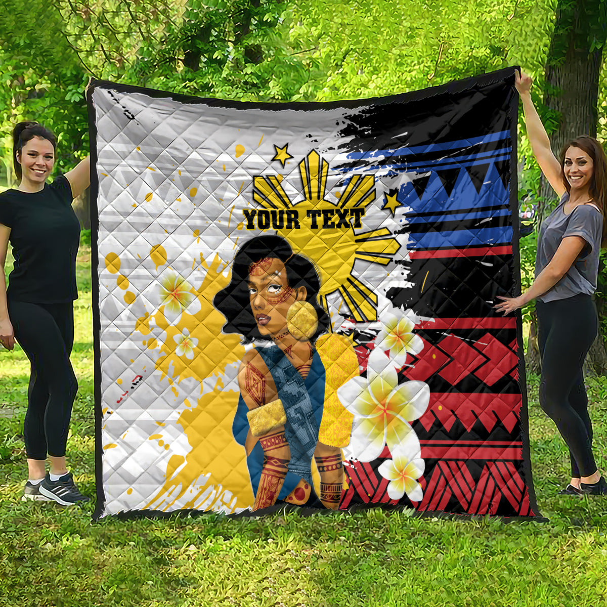 Personalised Philippines Women's Day Quilt Filipino Golden Sun With Polynesian Pattern