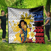 Personalised Philippines Women's Day Quilt Filipino Golden Sun With Polynesian Pattern