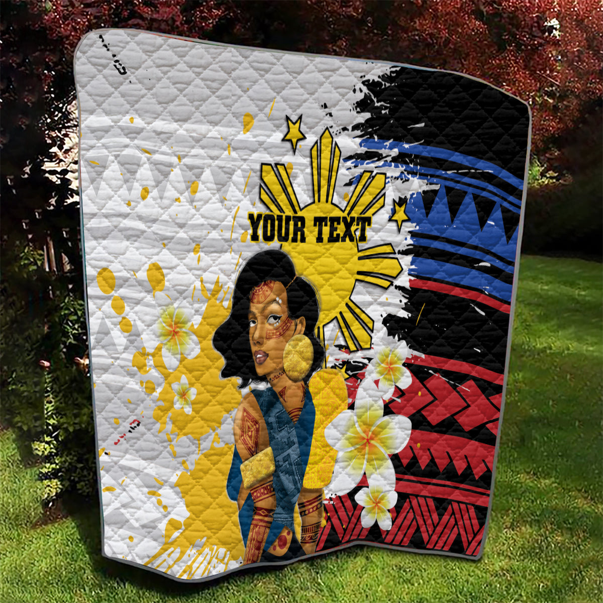 Personalised Philippines Women's Day Quilt Filipino Golden Sun With Polynesian Pattern