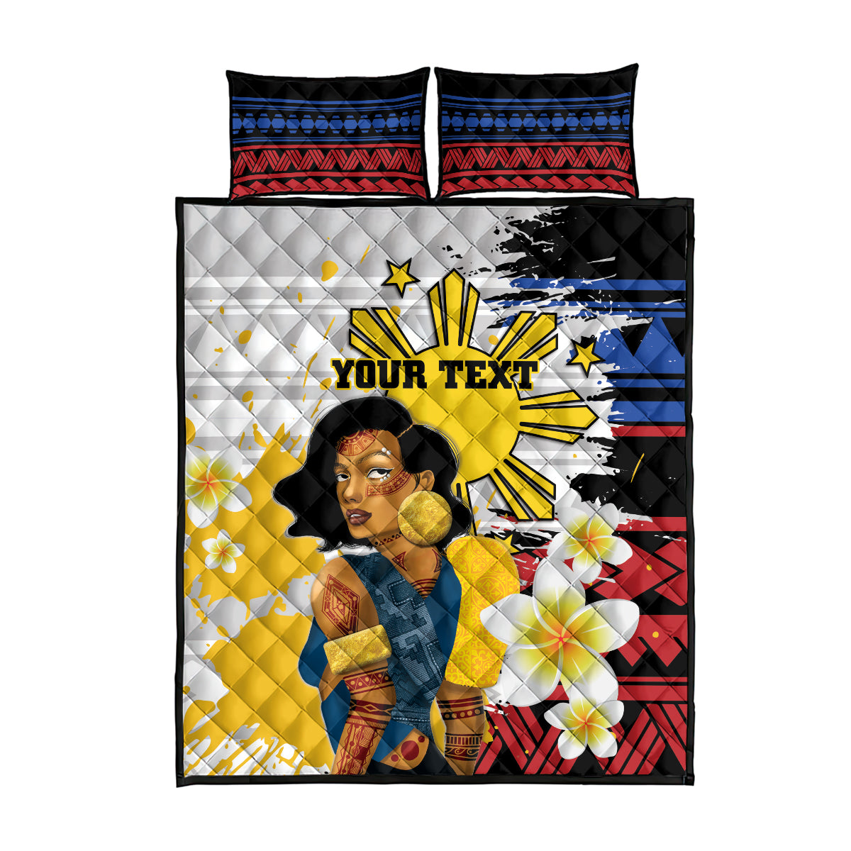 Personalised Philippines Women's Day Quilt Bed Set Filipino Golden Sun With Polynesian Pattern