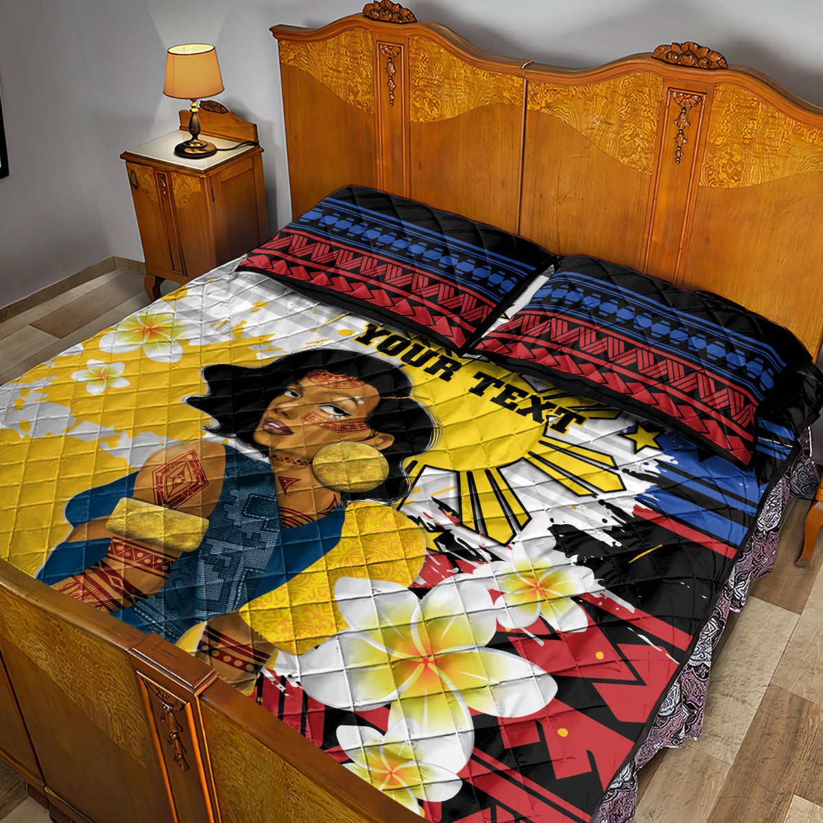 Personalised Philippines Women's Day Quilt Bed Set Filipino Golden Sun With Polynesian Pattern