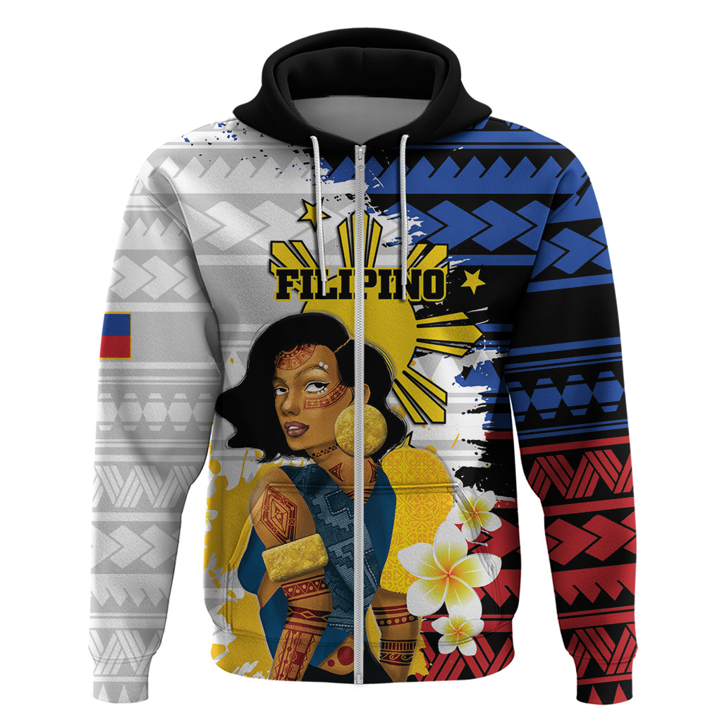 Personalised Philippines Women's Day Zip Hoodie Filipino Golden Sun With Polynesian Pattern LT14 Zip Hoodie Red - Polynesian Pride