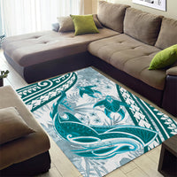 Cyan Polynesia Area Rug Polynesian Turtle Shark Tattoo Tropical Vintage