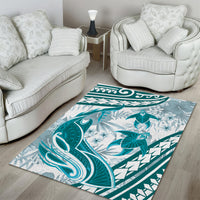 Cyan Polynesia Area Rug Polynesian Turtle Shark Tattoo Tropical Vintage