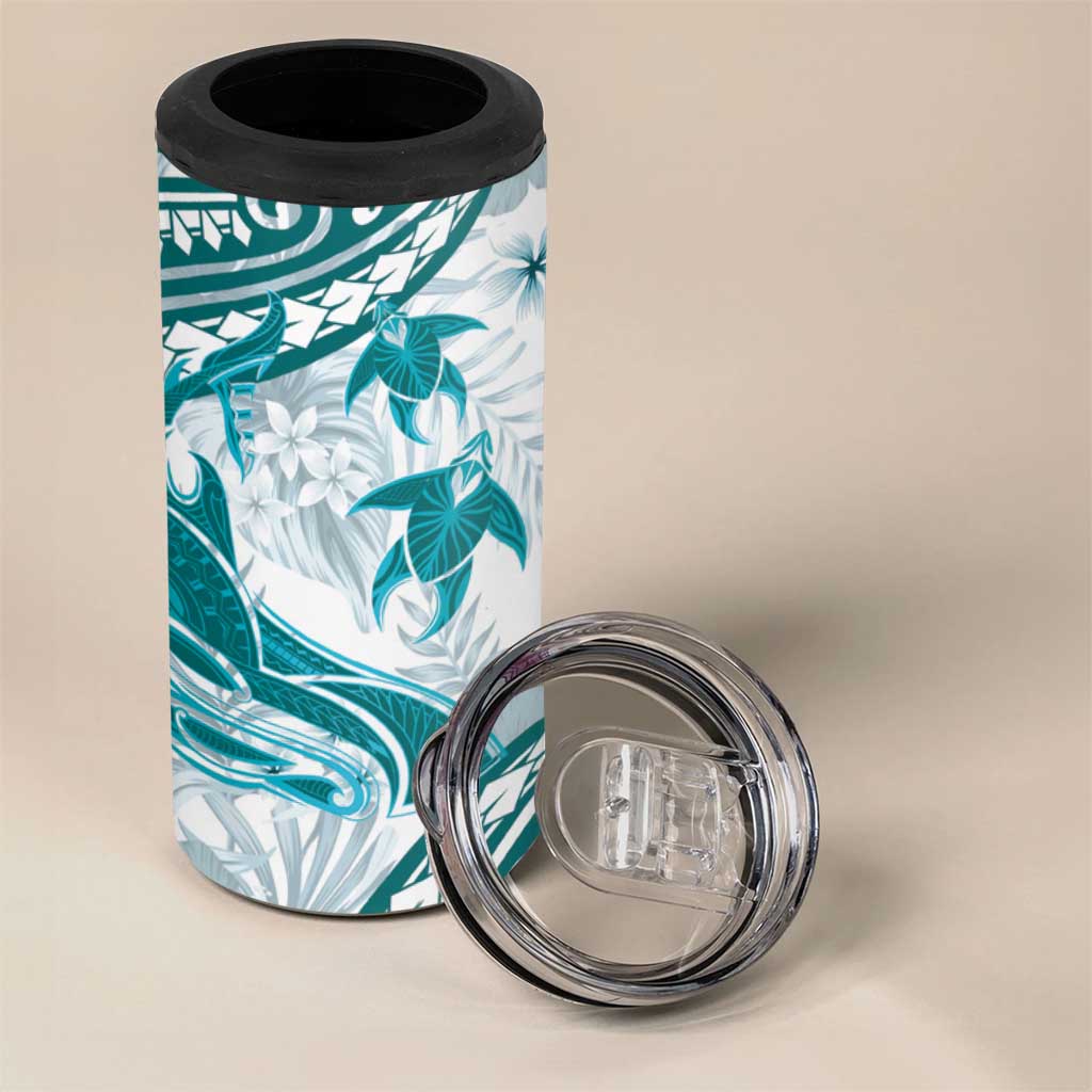 Cyan Polynesia 4 in 1 Can Cooler Tumbler Polynesian Turtle Shark Tattoo Tropical Vintage