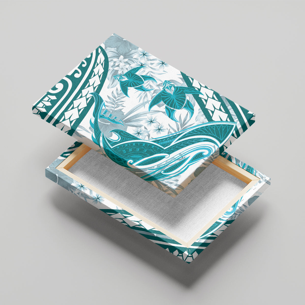 Cyan Polynesia Canvas Wall Art Polynesian Turtle Shark Tattoo Tropical Vintage