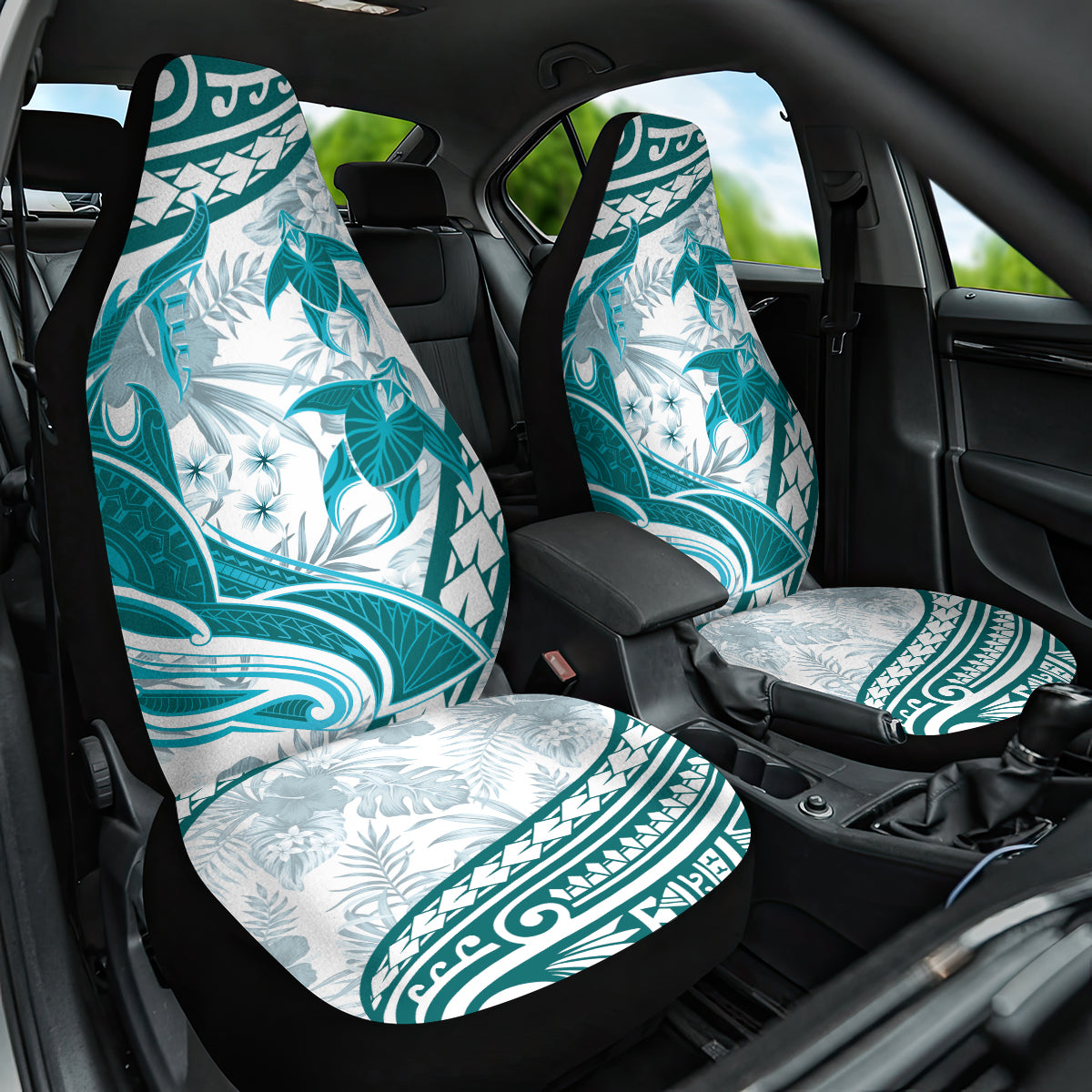 Cyan Polynesia Car Seat Cover Polynesian Turtle Shark Tattoo Tropical Vintage