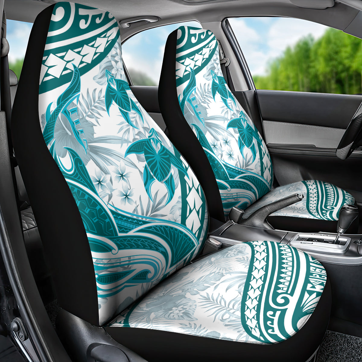 Cyan Polynesia Car Seat Cover Polynesian Turtle Shark Tattoo Tropical Vintage
