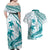 Cyan Polynesia Couples Matching Off Shoulder Maxi Dress and Hawaiian Shirt Polynesian Turtle Shark Tattoo Tropical Vintage LT14 - Polynesian Pride