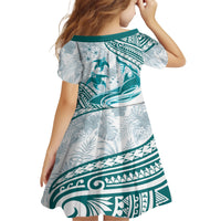 Cyan Polynesia Family Matching Off Shoulder Long Sleeve Dress and Hawaiian Shirt Polynesian Turtle Shark Tattoo Tropical Vintage LT14 - Polynesian Pride