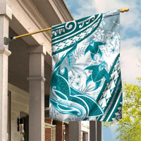 Cyan Polynesia Garden Flag Polynesian Turtle Shark Tattoo Tropical Vintage