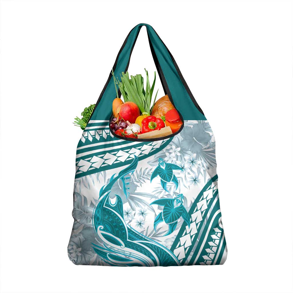Cyan Polynesia Grocery Bag Polynesian Turtle Shark Tattoo Tropical Vintage