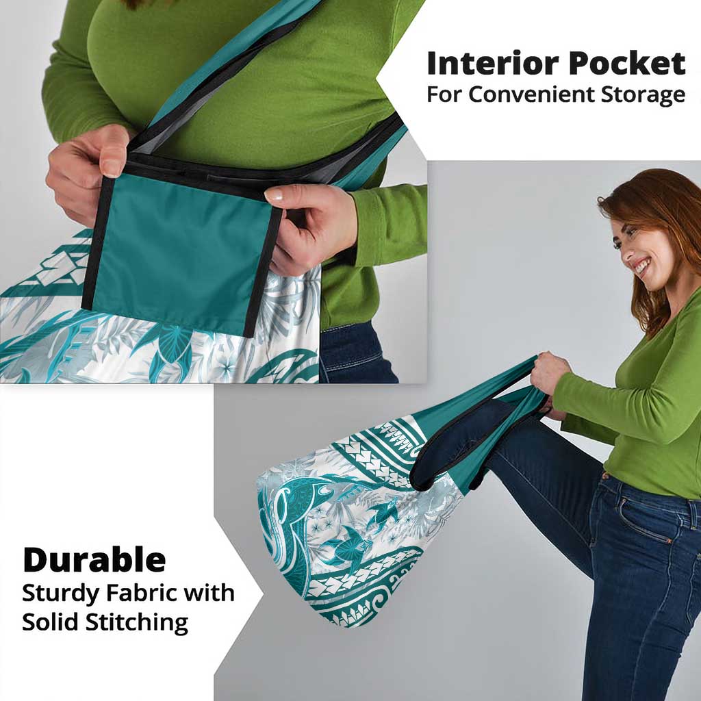 Cyan Polynesia Grocery Bag Polynesian Turtle Shark Tattoo Tropical Vintage