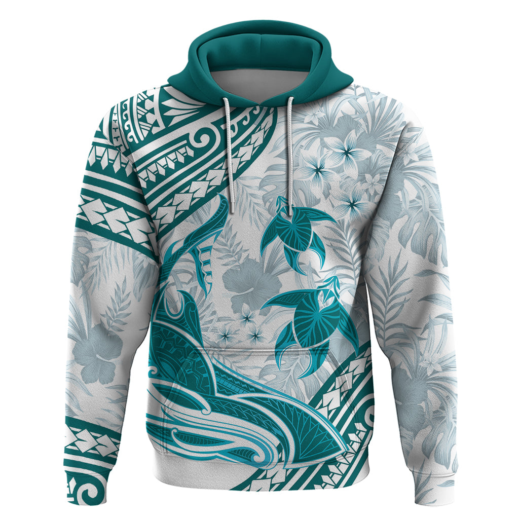 Cyan Polynesia Hoodie Polynesian Turtle Shark Tattoo Tropical Vintage LT14 Pullover Hoodie Cyan - Polynesian Pride