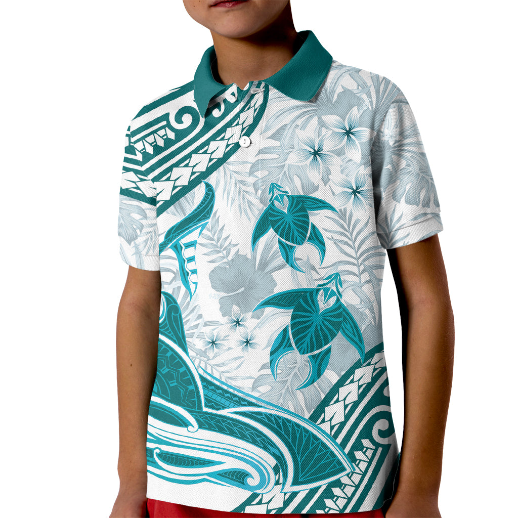 Cyan Polynesia Kid Polo Shirt Polynesian Turtle Shark Tattoo Tropical Vintage LT14 Kid Cyan - Polynesian Pride