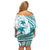 Cyan Polynesia Off Shoulder Short Dress Polynesian Turtle Shark Tattoo Tropical Vintage LT14 - Polynesian Pride